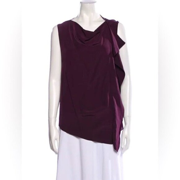 3.1 PHILIP LIM Silk Drape Cowl Neck Asymmetric purple wine sleeveless tank top 2 - Picture 1 of 6